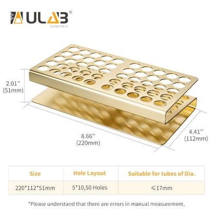 ULAB Tube Rack, Aluminum Material, 50holes(5×10), Suitable for Tubes of Dia.≤17mm,Yellow Color,UTR1019 - color: 50holes Aluminum