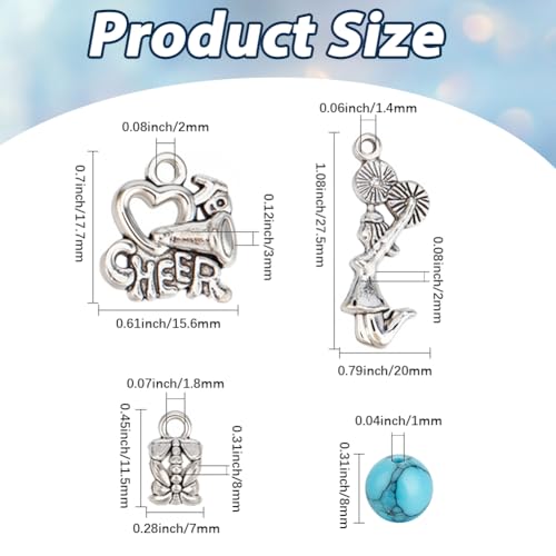 SUNNYCLUE 1 Box About 183Pcs 6 Sets Cheer Bracelet Making Kit Stone Bead Bracelet Kits 8mm Gemstone Crystal Silver Sports Cheerleading Charms Beads for Jewelry Making Set Women Starter Beginners