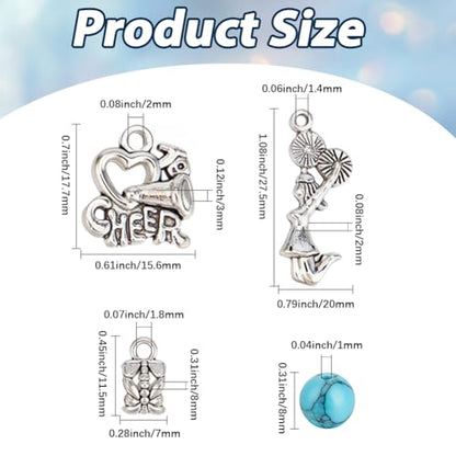 SUNNYCLUE 1 Box About 183Pcs 6 Sets Cheer Bracelet Making Kit Stone Bead Bracelet Kits 8mm Gemstone Crystal Silver Sports Cheerleading Charms Beads for Jewelry Making Set Women Starter Beginners