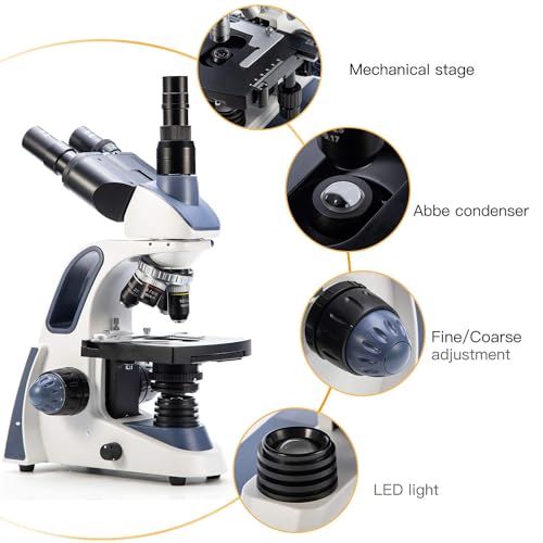 Swift SW380T 40X-2500X Research-Grade Trinocular Compound Lab Microscope with 2.0mp Camera and Software Windows and Mac Compatible and Slides - size: SW380T+1.3 camera