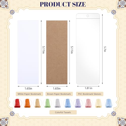 60 Sets Blank Kraft Paper Bookmarks Kit with Tassels and PVC Sleeves - color: White+brown/60pcs