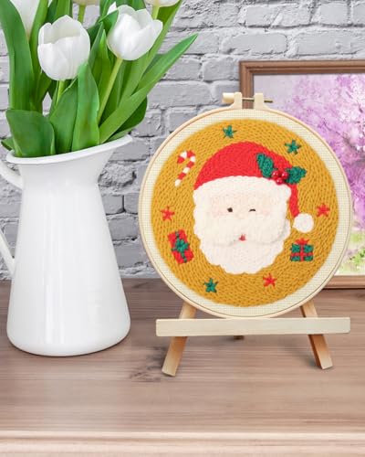 ERKOON Christmas Punch Needle Kit Adults Beginners, DIY Easy Christmas Embroidery Set for Starter Art Craft, Needling Punch Project with Patterns, Tools, Yarns, Hoop, Instruction (Santa Claus) - color: Santa Claus