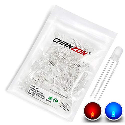 CHANZON 100 pcs 5mm Red & Blue Diffused LED Diode Lights Common Cathode - color: F) Red & Blue (Cc) (100pcs)