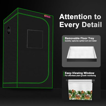 ATOUR 32”x32”x63” Grow Tent, Reflective 600D Mylar,Hydroponic Grow Tent with Observation Window and Floor Tray for Indoor Plant Growing - size: 32”x32”x63”