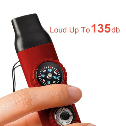 Emergency Survival Safety Whistle，Whistle for Kids with Lanyard,Compass,Thermometer,Ideal for Kayaking, Boating, Hiking, Camping, Climbing - color: Red 2pxs