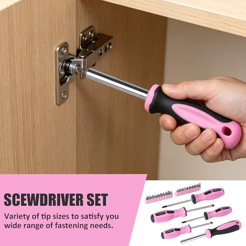 FASTPRO 215-Piece Pink Tool Set, Home Repairing Tool Set with Bag, Pink - color: Pink