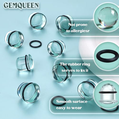 GEMQUEEN 24 Pcs 0.5mm Increments Glass Ear Stretching Kit Hypoallergenic - color: Clear, size: 17mm-20mm | 8pcs