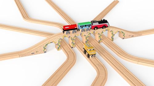 Orbrium Solid Wood 6 Arches Viaduct Bridge for Wooden Railway Track Compatible with Thomas Trains Brio IKEA Mellisa and Doug Wooden Train Accessories Toddler Kids Age 3-8
