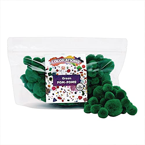 Colorations Green Super Fluffy Soft Acrylic Pom Poms, Set of 100, 3 Sizes - color: Green