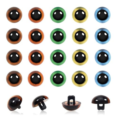 TOAOB 20pcs Sew On Safety Eyes Buttons 10.5mm 5 Colors Plastic Mushroom Domed Sewing Crafting Eyes for DIY Stuffed Animals Amigurumis Crochet Doll Making - size: 10.5mm