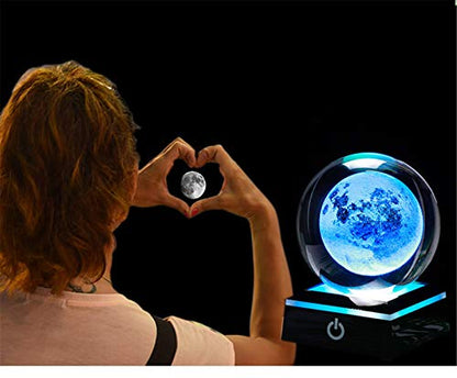 Qianwei 3D Moon Crystal Ball Planet Space Decor Astronomy Science Gift Lamp - style: Moon with black base