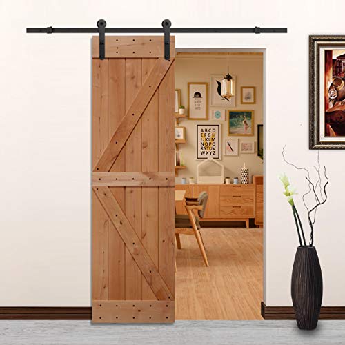 LUBANN 24 in. x 84 in. Rustic British-Brace Hardwood Barn Door Unfinished Knotty Alder Solid Wood Barn Door Slab - size: 24X84 British Brace