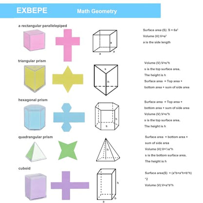 EXBEPE 3D Geometric Solids Geometric Shapes 8 Solids Shapes and 1 Cylinder Cone Volume Surface Area Demonstrator Set Teacher Aids Math Helper School Supplies