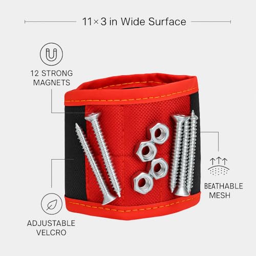 Magnetic Wristband Gift for Men & Women – 11×3 in Panel, 12 Strong Magnets, Adjustable, Breathable – Stocking Stuffer, White Elephant, DIY Christmas Gift - size: Large