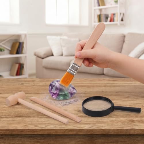 Kisangel Archaeology Kit for Kids Digging Tools Toy Set with 3 Wooden Hammers 3 Wooden Chisels 3 Wood Brushes and 3 Magnifiers Educational Science Kit for Hands-on Learning