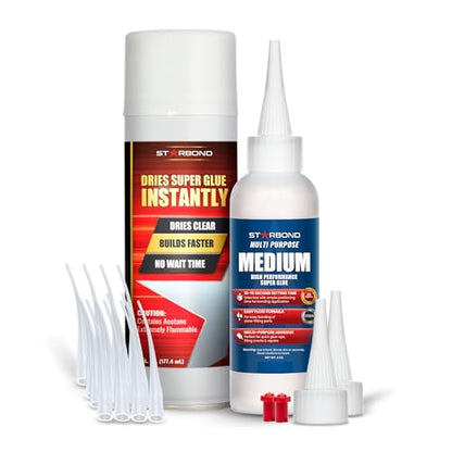Starbond Medium CA Glue with Activator Bundle (4 oz. + 6 oz.) – Premium Cyanoacrylate Super Glue with Accelerator Kit – for Quick Repair, Woodworking, Woodturning, Crafts, Models & 3D Printing - size: 4 ounce + 6 ounce