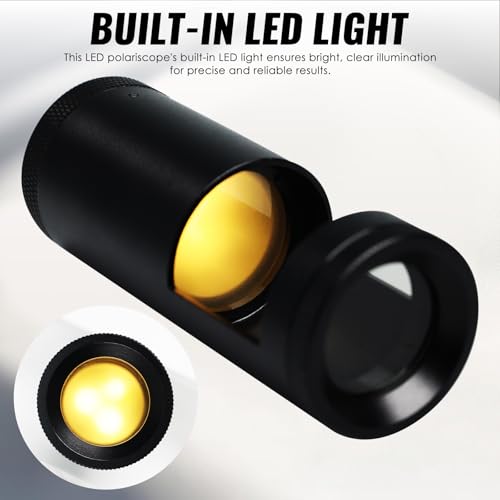 Double Lens Polariscope, Portable Gemstone Polariscope 93mm Lenght with Built-in LED Professional Handheld Polariscope for Optical Properties Tool for Jeweler, Gemologist to Identifies Gemstones