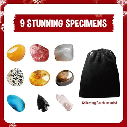 Gemstone Dig Kit - Rock Collection with Rocks, Crystals & Geodes, STEM Rock Kit, DIY Jewelry Making with Bracelet, Necklace & Ring Crafts, Colored Rocks & Gemstones for Kids Ages 6+