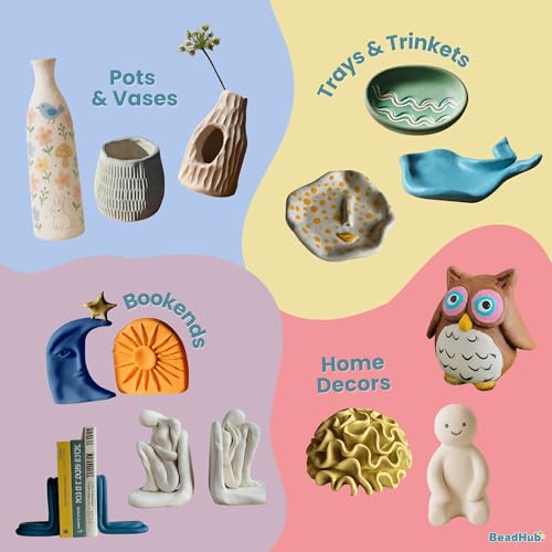 Pottery Kit for Beginners, 4.4LBS Air Dry Clay for Adults with Sculpting Tools, Paint, Glaze, 2kg Air-Dry Modeling Clay | Molding, Sculpt & Painting Set, Hobby Date Night DIY Art Craft Kits (White) - color: A White