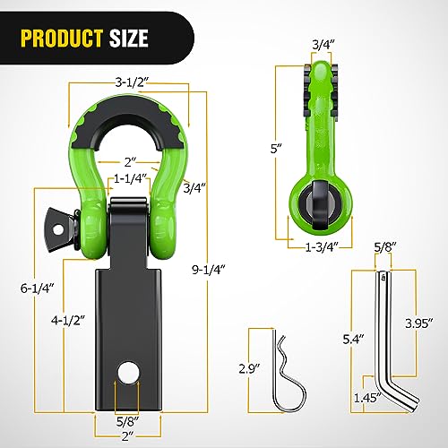 Nilight Shackle Hitch Receiver 2inch for Vehicle Recovery with 3/4" Shackle - color: Black+Green