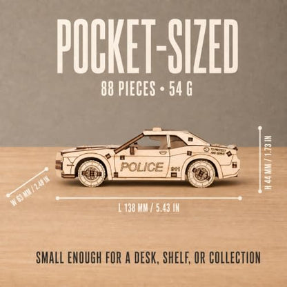 EWA Eco-Wood-Art Pocket Police Car - 3D Wooden Puzzle Mechanical Model Kit DIY Wood Construction Set