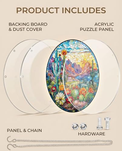 Acrylic Jigsaw Puzzle Suncatcher - Desert Cactus - color: Desert Cactus, size: S-7.4in*7.4in