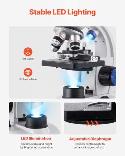 VEVOR Trinocular Microscope, 40-5000X Magnification, Professional Compound Microscope for Adult with Phone Adapter, LED Light, Aluminum Alloy Body, for Lab, School, Home, Education - style: B