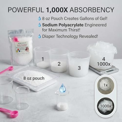 Super Absorbent Polymer (8 oz) – Fine Granular Water Gel Crystals for STEM Experiments, Sensory Play, and Magic Tricks – Absorbs 1,000x Its Weight – Certified Non-Toxic