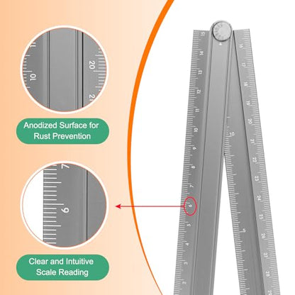 HARFINGTON 2pcs Folding Straight Ruler 30cm Metric Aluminum Alloy Protractor Foldable Angle Ruler Geometric Measure Tool with Angle Line for Architect Artist Office, Gray/Pink - color: Gray/Pink