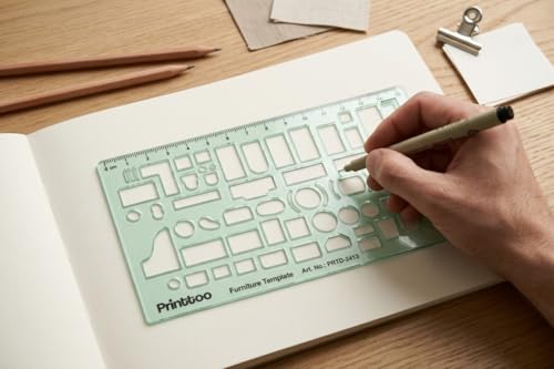 Printtoo Furniture Template Stencil, 2mm Thick Clear Green Acrylic Interior Design Ruler, Furniture Layout Cutouts with Measurements, Drafting Tool for Architects & Designers - color: Series-PRTD-2413A