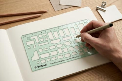 Printtoo Furniture Template Stencil, 2mm Thick Clear Green Acrylic Interior Design Ruler, Furniture Layout Cutouts with Measurements, Drafting Tool for Architects & Designers - color: Series-PRTD-2413A