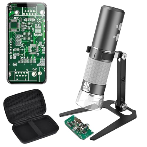 Jiusion 4K 50-1000x WiFi USB Handheld Microscope with Case & Metal Stand - color: Black
