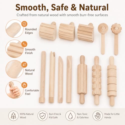 Garneck 12Pcs Wooden Clay Tools Set for Kids: Dough Rolling Modeling Accessories Pottery Sculpting Kit Modeling Accessories for Early Education Art Craft Activity Home School (Pack of 3) - size: 16.50X1.50X1.50CM (Pack of 3)