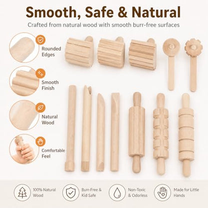 Garneck 12Pcs Wooden Clay Tools Set for Kids: Dough Rolling Modeling Accessories Pottery Sculpting Kit Modeling Accessories for Early Education Art Craft Activity Home School (Pack of 3) - size: 16.50X1.50X1.50CM (Pack of 3)