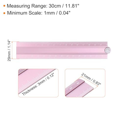 HARFINGTON 2pcs Folding Straight Ruler 30cm Metric Aluminum Alloy Protractor Foldable Angle Ruler Geometric Measure Tool with Angle Line for Architect Artist Office, Pink/Light Pink - color: Pink/Light Pink