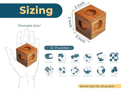BSIRI 12 in 1 3D Wood Puzzle Box Set - Wooden Brain Teaser Puzzles for Adults Interlocking Toys Games for IQ and Mind Ideal for Patio Decor Desk Office and Unique Gift Hand Game (12 Games) - style: 12 Puzzle Set