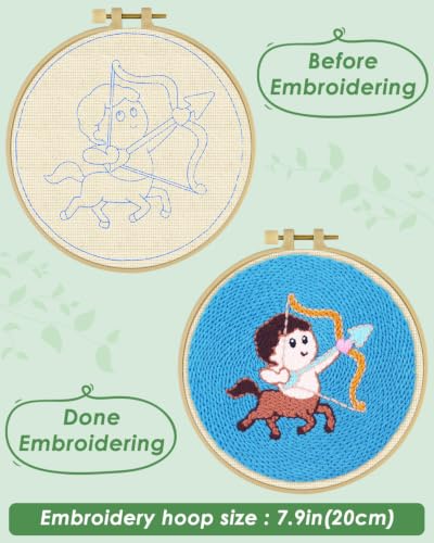 ERKOON Punch Needle Kit Beginners Adults, Zodiac Easy Embroidery Set for Starter Art Craft, Needling Punching Project with Patterns, Tools, Yarns, Hoop, Instruction (Sagittarius) - color: Sagittarius