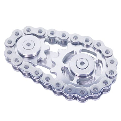 Fidget Spinner, Sprocket Linkage Bike Chain Spinner Design 2 Gears Figity Spin Finger Games, Metal Stainless Steel Durable Mechanics, Premium Figit Toy - Silver - color: Silver