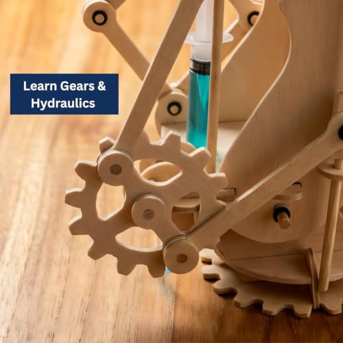 PATHFINDERS STEM Kits- Hydraulic Gearbot – Wooden STEM Building Catapult | Build-It-Yourself Hydraulic Robot with Gears & Launcher | Educational Engineering Toy & Gift Teens and Adults
