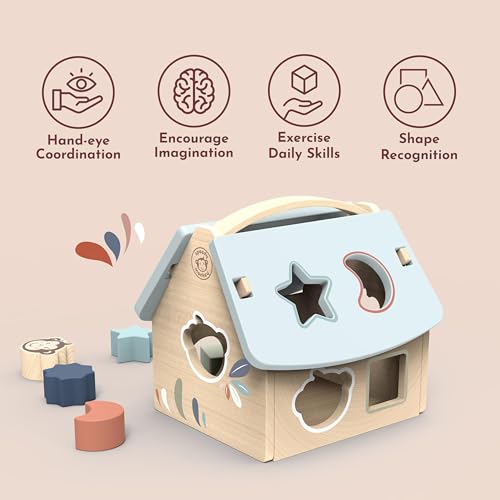 SPEEDY MONKEY Wooden House Shape Sorter | 8 Blocks & Monkey Character - color: Monkey House