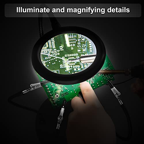 XYK Helping Hands Soldering Station with 3X Magnifying Glass with light, 4 Flexible Helping Hand Arms Magnifier and Third Hand Soldering Tool for Electronic Repair Soldering Jewelry Crafts - size: Medium