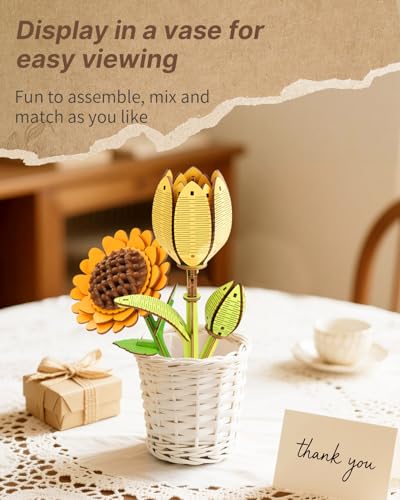 Kaayee 3D Wooden Flower Puzzles Tulip, Wood Flowers Craft for Adults - color: Tulip