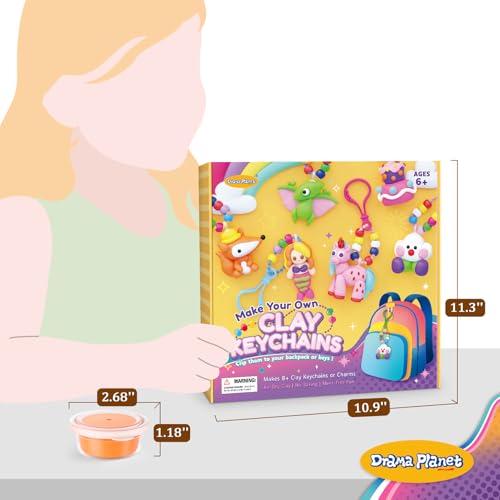 Drama Planet Clay Keychain Craft Kit for Kids, Make 8+ Keychains