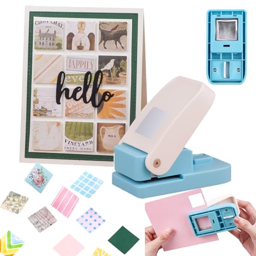 BAOFALI 3Pcs Stamp Puncher, 1X0.8inch &1inch Stamp Punch1 Inch Square Punch, Scalloped Rectangle Lever Action Paper Punches for Crafting Scrapbooking DIY Scrapbooking Journaling Card Making - color: 1X0.8inch &1inch Stamp +1 Inch Square Punch