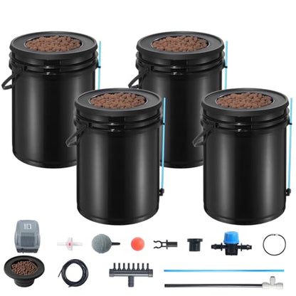 VEVOR DWC Hydroponics Grow System, Hydroponic Growing System with Top Drip Kit, Deep Water Culture 5-Gallon 4 Buckets, with Air Pump, Air Stones and Water Level Device for Leafy Vegetables - style: 4 Buckets+Top Drip Kit