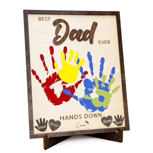10" Best Dad Ever Gifts for Dadd Custom fathers day from Kids Hands down sign - Personalized Fathers Day Dads Gift from kids daughter son, First fathers day Daddy gift for new dad/Birthday - color: Dadhand