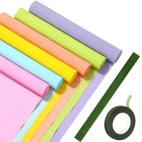 Gersoniel 57 Pcs Crepe Paper DIY Kit for Flower Making, Pastel - color: Pastel