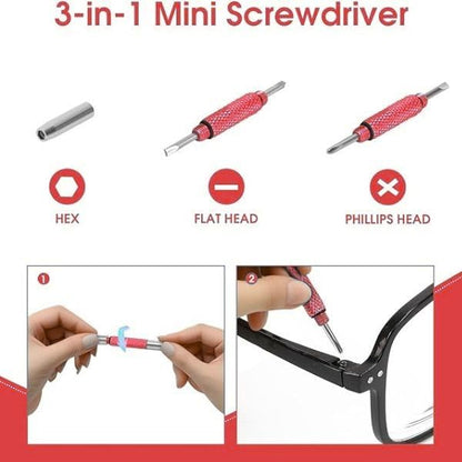 UNEAK - Eyeglass Screwdriver Repair Kit Red Precision 3 in 1 Mini Screwdrivers Set Keychain Glasses, Sunglasses, Sunglass, Watch, Electronics, Eyeglasses, Flat Head, Phillips, Hex - color: Red