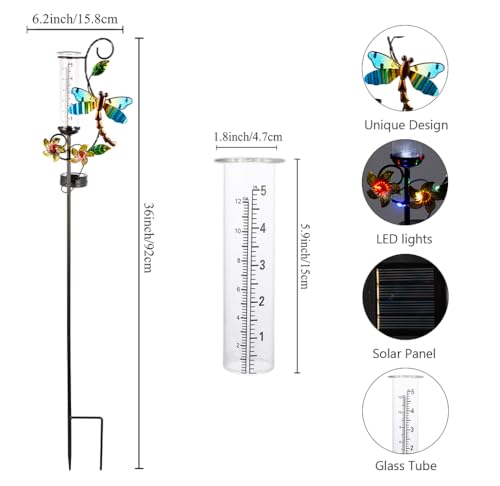 Stargarden Rain Gauge Outdoor, Metal Dragonfly Rain Gauge with 5 inch Glass Tube - color: Dragonfly