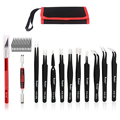 Precision Tweezers Set, Kaisi 12 PCS ESD Tweezer Set, Anti-Static Stainless Steel Tweezers Kit Curved Tweezers for Craft, Jewelry, Electronics, Laboratory Work - size: 12 Pcs